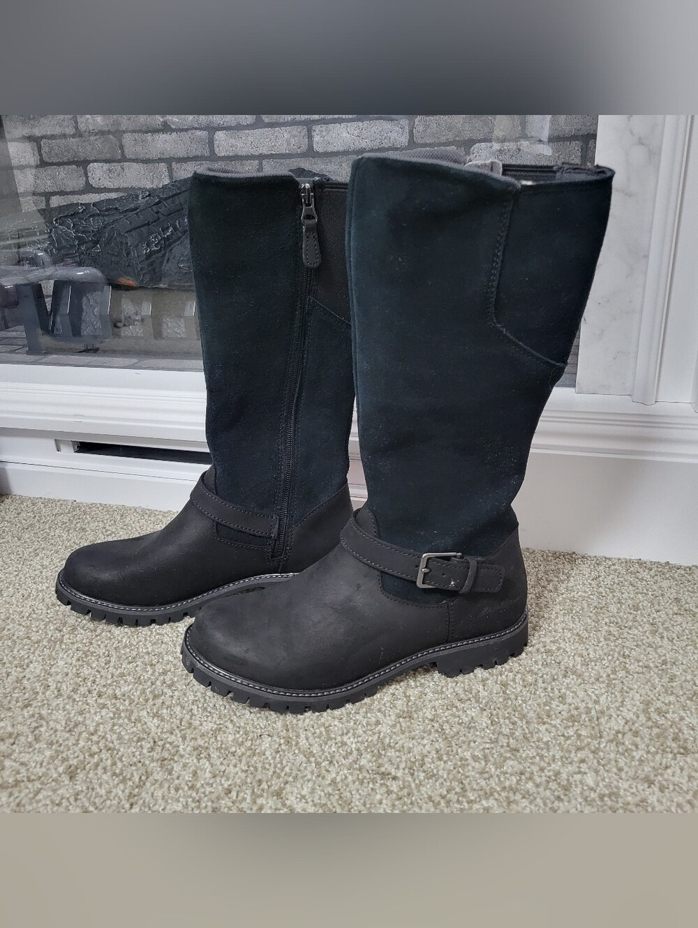 NWOT Eddie Bauer Black Women's Mid-Upper Calf Riding Boots with Buckle, Size 7.5